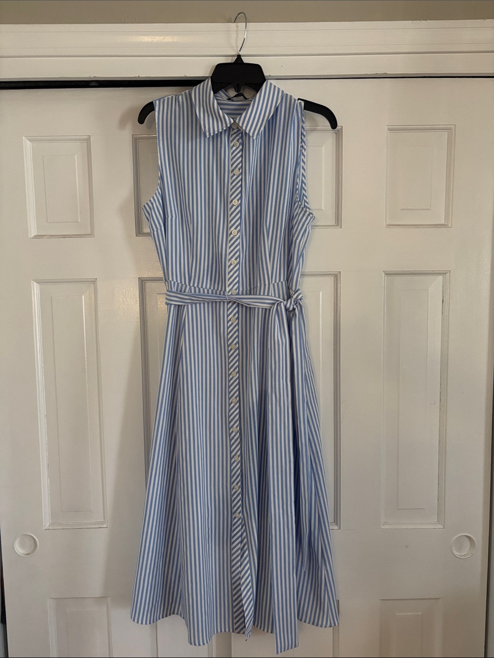 Tommy Hilfiger Blue and White Striped Midi Shirt Dress